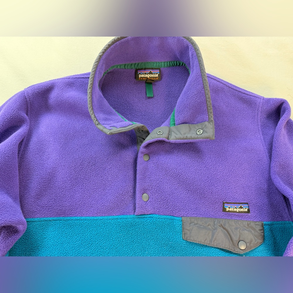 Patagonia Synchilla T-Snap Purple Teal Pullover Jacket Mens Medium - Picture 4 of 9